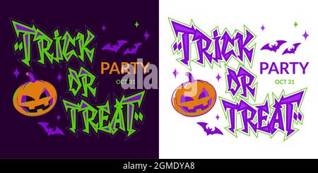 Halloween piatta scritta disegnata a mano Trick o trattare il disegno di Tipografia per festa Celebration Vector Art Illustrazione Vettoriale