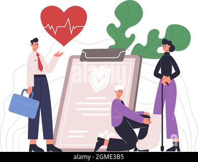 Le persone vivono, assistenza sanitaria, concetto di servizio di protezione medica. Assicurazione sanitaria, persone che proteggono la salute e la vita vettore Illustrazione. Medico Illustrazione Vettoriale