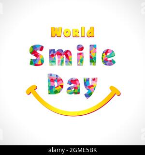 Happy World Smile Day biglietto di auguri concetto. Congrats creativi di festa internazionale. Modello grafico astratto isolato. Messaggero del Internet em Illustrazione Vettoriale