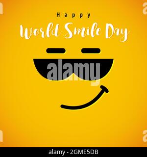 Happy World Smile Day biglietto di auguri concetto. Congrats creativi di festa internazionale. Modello grafico astratto isolato. Messaggero del Internet em Illustrazione Vettoriale