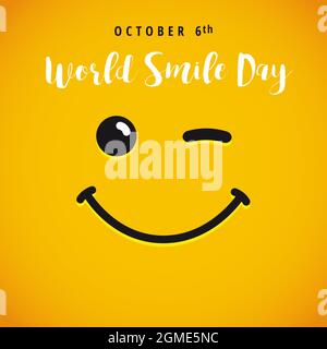 Happy World Smile Day biglietto di auguri concetto. Congrats creativi di festa internazionale. Modello grafico astratto isolato. Messaggero del Internet em Illustrazione Vettoriale