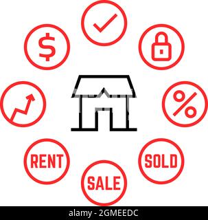 icone sottili dell'agenzia immobiliare Illustrazione Vettoriale