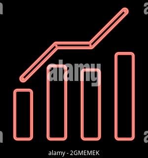 Grafico di crescita al neon immagine vettoriale a colori rossi immagine chiara in stile piatto Illustrazione Vettoriale