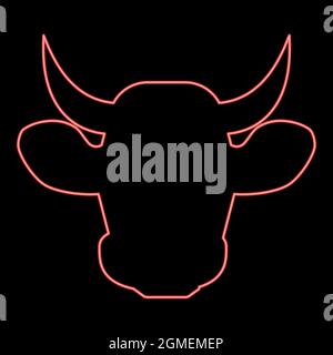 Testa di vacca al neon rosso immagine vettoriale stile piatto luce immagine Illustrazione Vettoriale