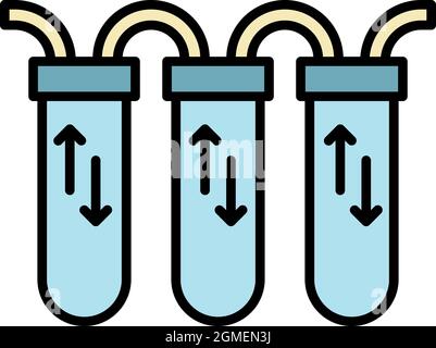 Icona di filtraggio dell'acqua a tre stadi. Profilo triplo stadio di filtrazione dell'acqua vettore icona colore piatto isolato Illustrazione Vettoriale