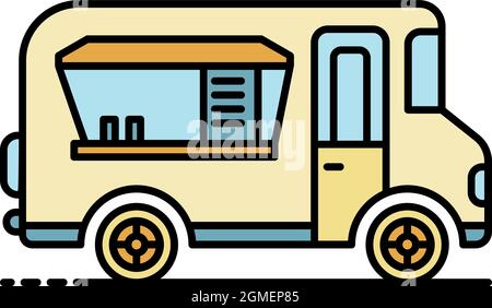 Icona del veicolo alimentare per le festività. Profilo vacanza cibo camion vettore icona colore piatto isolato Illustrazione Vettoriale