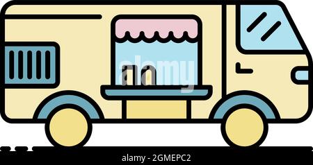 Icona del veicolo caramella. Contorno veicolo caramella vettore icona colore piatto isolato Illustrazione Vettoriale