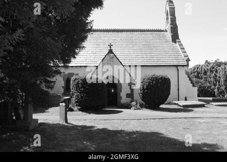 Il cortile della chiesa della chiesa parrocchiale di St Digain a Llangernyw è il sito di un antico albero di tasso che è il più antico albero vivente in Galles Foto Stock