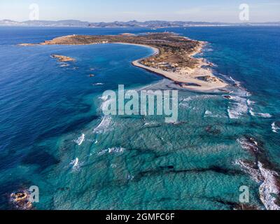 Espalmador Island, Estret des Pas, es Trucadors , Formentera, Isole Pitiusas, Comunità Balearic, Spagna. Foto Stock