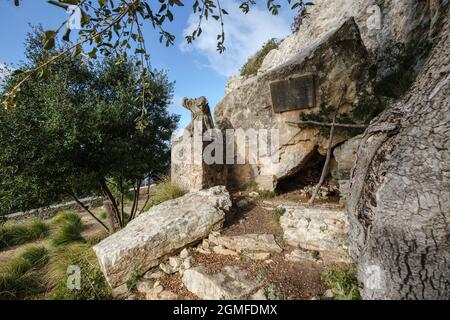 Ramon Llull grotta, santuario della cura, Puig de Randa, Maiorca, Isole Baleari, Spagna. Foto Stock