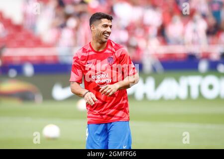 Luis Suarez di Atletico de Madrid sorride durante la lega spagnola, la Liga Santander, partita di calcio disputata tra Atletico de Madrid e Athletic Club allo stadio Wanda Metropolitano il 18 settembre 2021, a Madrid, Spagna. - Foto: Oscar Barroso/DPPI/LiveMedia Foto Stock