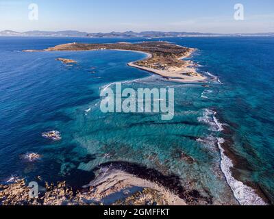 Espalmador Island, Estret des Pas, es Trucadors , Formentera, Isole Pitiusas, Comunità Balearic, Spagna. Foto Stock