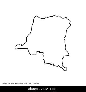 Mappa della linea della Repubblica Democratica del Congo modello di disegno vettoriale. Tratto modificabile. Vettore eps 10. Illustrazione Vettoriale