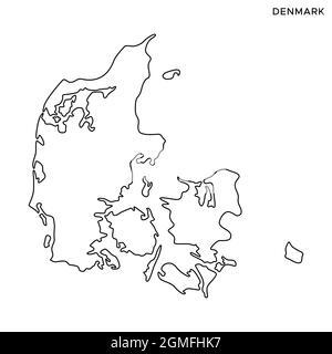 Mappa della linea del modello di disegno di illustrazione di stock vettoriale in Danimarca. Tratto modificabile. Vettore eps 10. Illustrazione Vettoriale