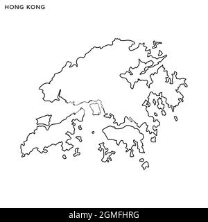 Mappa della linea del modello di disegno di illustrazione del vettore di Hong Kong. Tratto modificabile. Vettore eps 10. Illustrazione Vettoriale