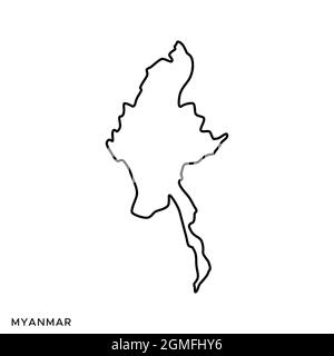 Mappa di linea del modello di disegno di illustrazione di stock vettoriale di Myanmar. Tratto modificabile. Vettore eps 10. Illustrazione Vettoriale