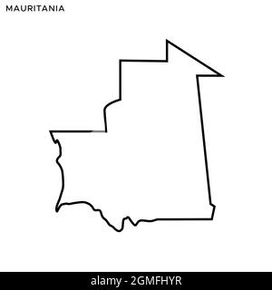 Mappa della linea del modello di disegno vettoriale per l'illustrazione dello stock in Mauritania. Tratto modificabile. Vettore eps 10. Illustrazione Vettoriale