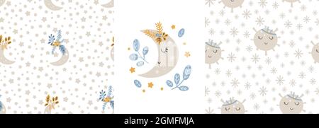 Christmas Patterns collection scandinavo stampa senza cuciture disegnata a mano. Capodanno, Natale, tessitura delle feste per stampa, carta, design, tessuto, backgrou Illustrazione Vettoriale