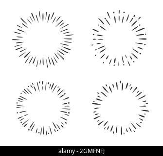 Illustrazione del vettore cerchio Sunburst. Set di strutture solari retro design elementi Illustrazione Vettoriale