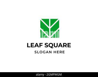 Foglia verde con logo quadrato Illustrazione Vettoriale