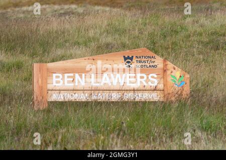 Ben Lawers National Nature Reserve segno, Glenlyon, Scozia, Regno Unito Foto Stock