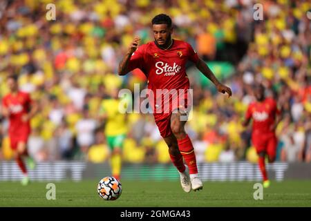 Carrow Road, Norwich, Regno Unito. 18 settembre 2021. Premier League Football Norwich City versus Watford; Joshua King of Watford Credit: Action Plus Sports/Alamy Live News Foto Stock