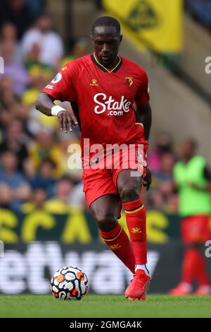 Carrow Road, Norwich, Regno Unito. 18 settembre 2021. Premier League Football Norwich City Versus Watford; Moussa Sissoko di Watford Credit: Action Plus Sports/Alamy Live News Foto Stock