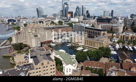 St Cathrines Dock London UK drone view Agosto 2021 Foto Stock