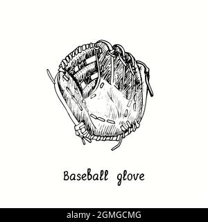 Guanto da baseball. Disegno in bianco e nero in legno. Foto Stock
