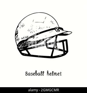 Casco da baseball. Disegno in bianco e nero in legno. Foto Stock