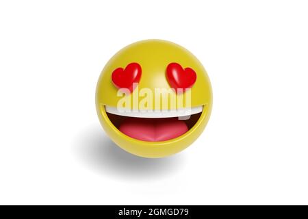 Eemoji in amore isolato su sfondo bianco. illustrazione 3d. Foto Stock