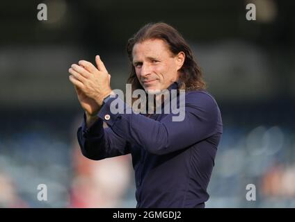 High Wycombe, Regno Unito. 18 settembre 2021. Gareth Ainsworth, direttore di Wycombe Wanderers durante la partita della Sky Bet League 1 tra Wycombe Wanderers e Charlton Athletic presso Adams Park, High Wycombe, Inghilterra, il 18 settembre 2021. Foto di Andy Rowland. Credit: Prime Media Images/Alamy Live News Foto Stock