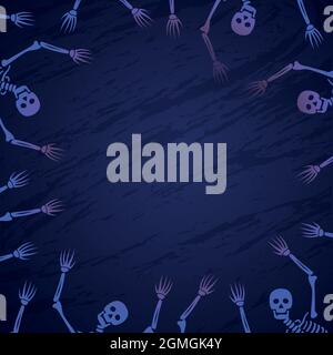 Set di scheletri su sfondo scuro Halloween - illustrazione vettoriale Illustrazione Vettoriale