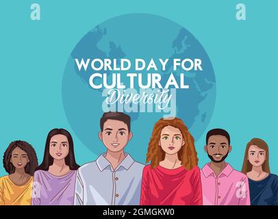 caratteri giorno diversità culturale Illustrazione Vettoriale