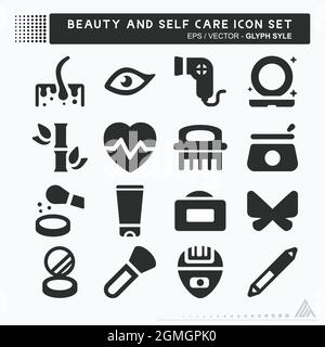 Set Icon Vector of Beauty and Self Care - Glyph Style - Simple Illustration, Editable Stroke, Design template vettoriale, Buono per stampe, poster, annuncio Illustrazione Vettoriale