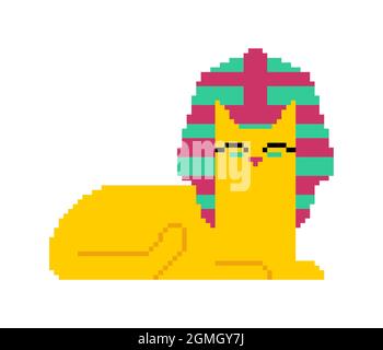 Egiziano sphynx gatto pixel art pixelated Egitto animale domestico. illustrazione del vettore a 8 bit Illustrazione Vettoriale