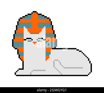 Egiziano sphynx gatto pixel art pixelated Egitto animale domestico. illustrazione del vettore a 8 bit Illustrazione Vettoriale