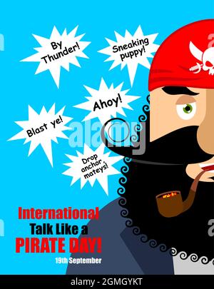 International Talk Like A Pirate Day. Pirata parlare e parole. Illustrazione del vettore delle vacanze Illustrazione Vettoriale