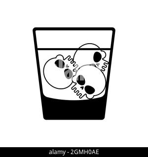 Sbattere in bicchiere con ghiaccio a forma di cranio. Veleno alcolico Illustrazione Vettoriale