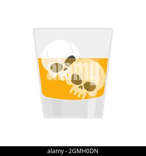 Sbattere in bicchiere con ghiaccio a forma di cranio. Veleno alcolico Illustrazione Vettoriale