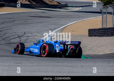 Monterey, California, Stati Uniti. 18 settembre 2021. ALEX PALOU (10) di Barcellona, Spagna si qualifica per il Firestone Grand Prix di Monterey al WeatherTech Raceway Laguna Seca di Monterey, California. (Credit Image: © Kenneth Weisenberger Grindstone/ASP via ZUMA Press Wire) Foto Stock