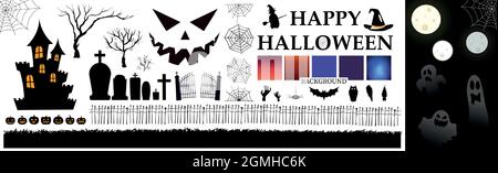 Grande SET con elementi per la festa di Halloween - illustrazione vettoriale Illustrazione Vettoriale