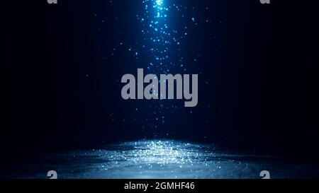Astratto sfondo blu scuro. Un fascio luminoso al buio. Luce magica. illustrazione 3d. Foto Stock