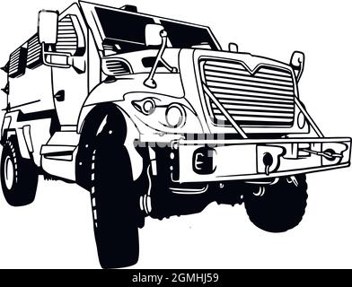 veicolo militare humvee con mitragliatrice pesante isolata su bianco. Illustrazione Vettoriale