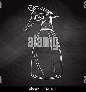 Spruzzatore da giardino di schizzo. Flacone isolato su sfondo nero. Illustrazione vettoriale Illustrazione Vettoriale