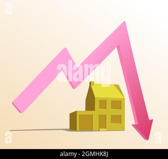 illustrazione in calo dei prezzi delle case Foto Stock