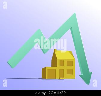 illustrazione in calo dei prezzi delle case Foto Stock