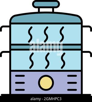 Icona vaporiera. Contorno vaporiera vettore icona colore piatto isolato Illustrazione Vettoriale