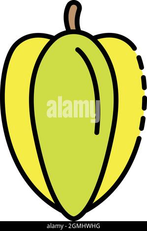 Icona carambola intera. Contorno intero vettore carambola icona colore piatto isolato Illustrazione Vettoriale