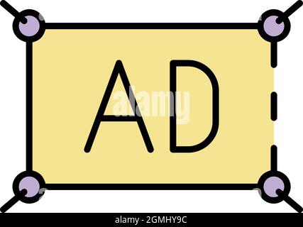 Icona annuncio banner corda. Contorno corda banner ad vettore icona colore piatto isolato Illustrazione Vettoriale